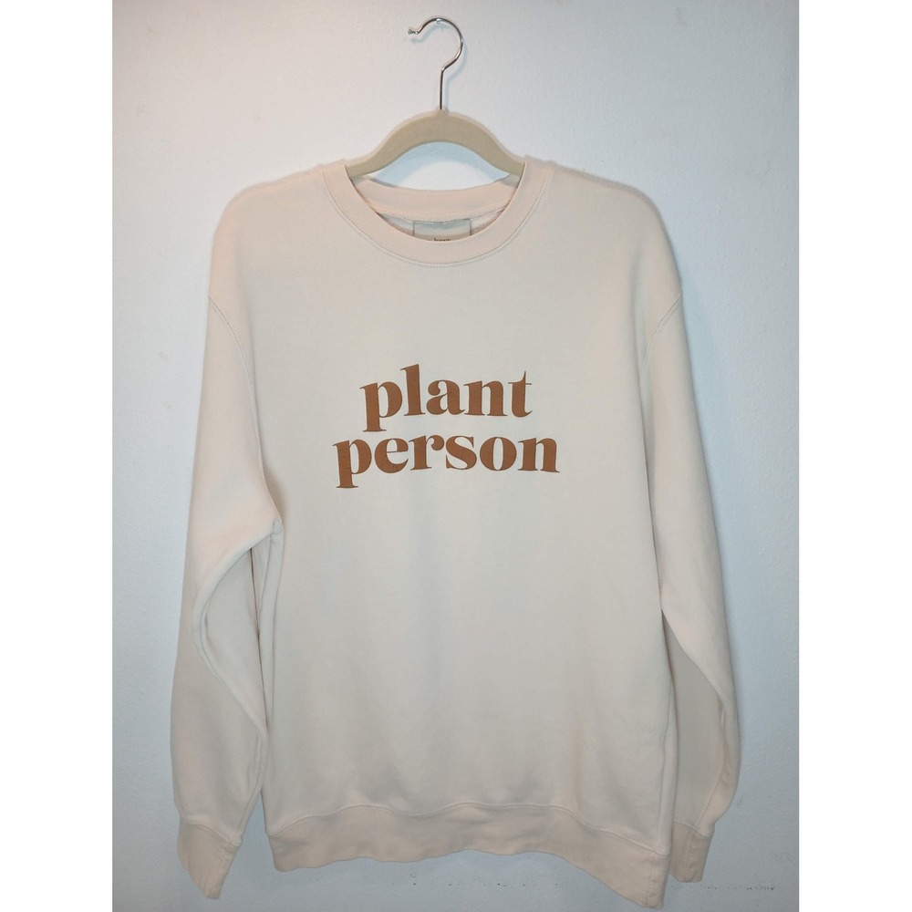 Happy Happy Houseplant Plant Person Sweatshirt Cream Brown Graphic Pullover S/M
